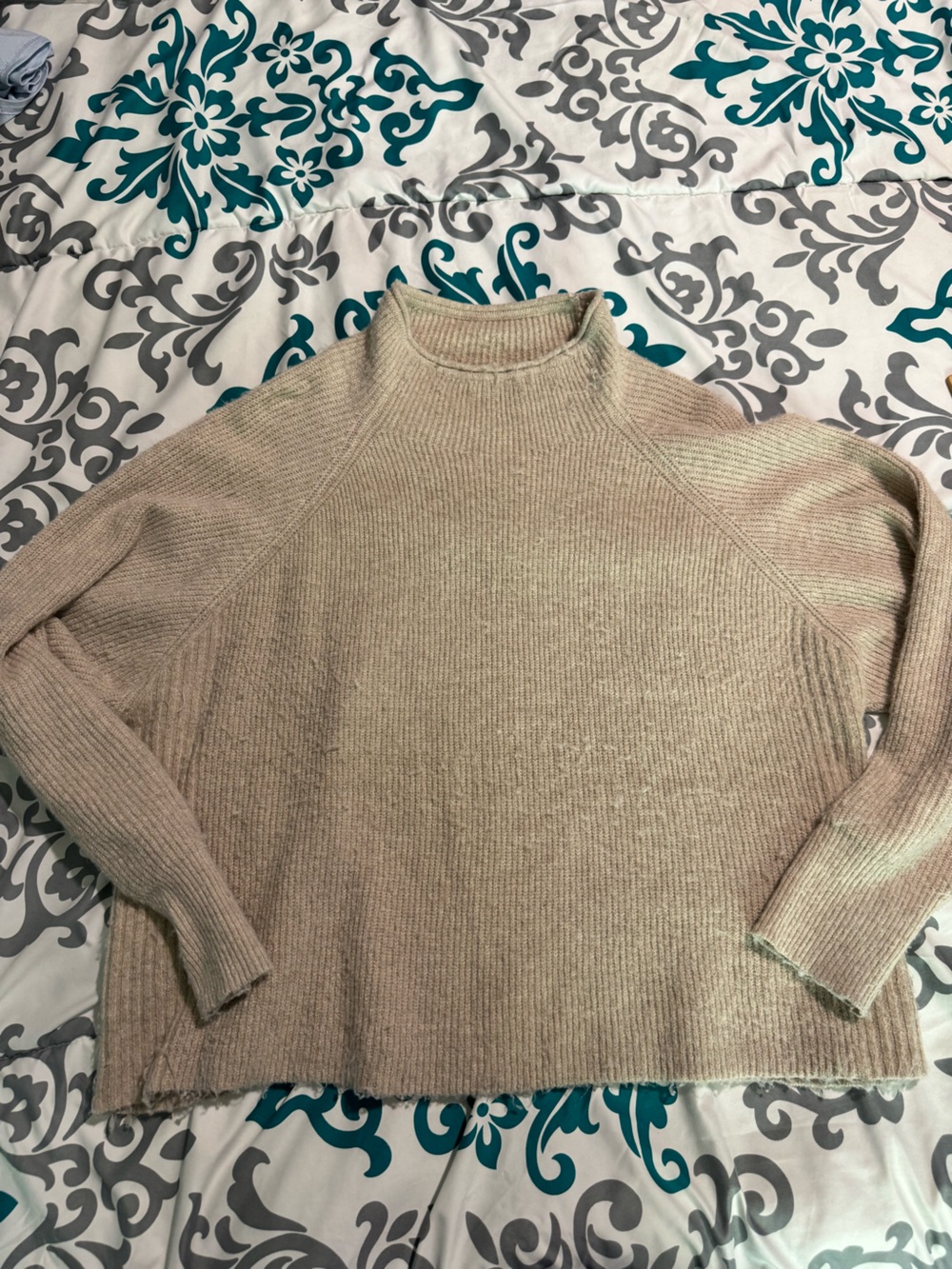 Thread and supply soft oatmeal mock turtleneck oversize sweater